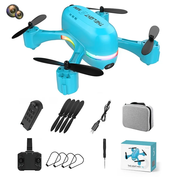V6 Mini Lightweight RC Aircraft Aerial Photography 4 Channel Drone with Marquee / WiFi Function (Single Battery) - Blue