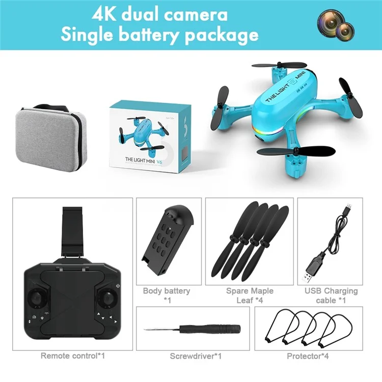 V6 Mini Lightweight RC Aircraft Aerial Photography 4 Channel Drone with Marquee / WiFi Function (Single Battery) - Blue
