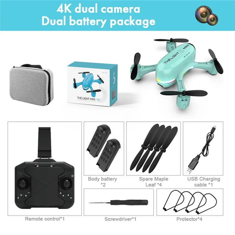 V6 Aerial Photo RC Aircraft Mini Drone Portátil de 4 Canais HD Airplane Toy With Marquee / Função Wifi (baterias Duplas) - Verde