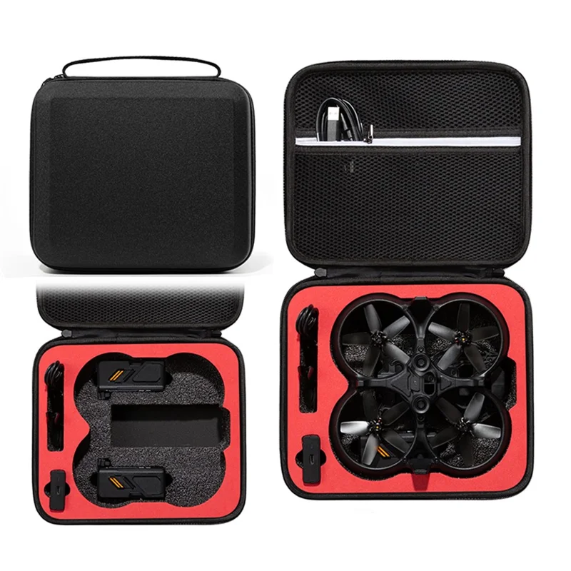 For DJI Avata Portable Drone Storage Bag Hard Shell Shockproof Carrying Case Tote Bag - Black / Red Liner