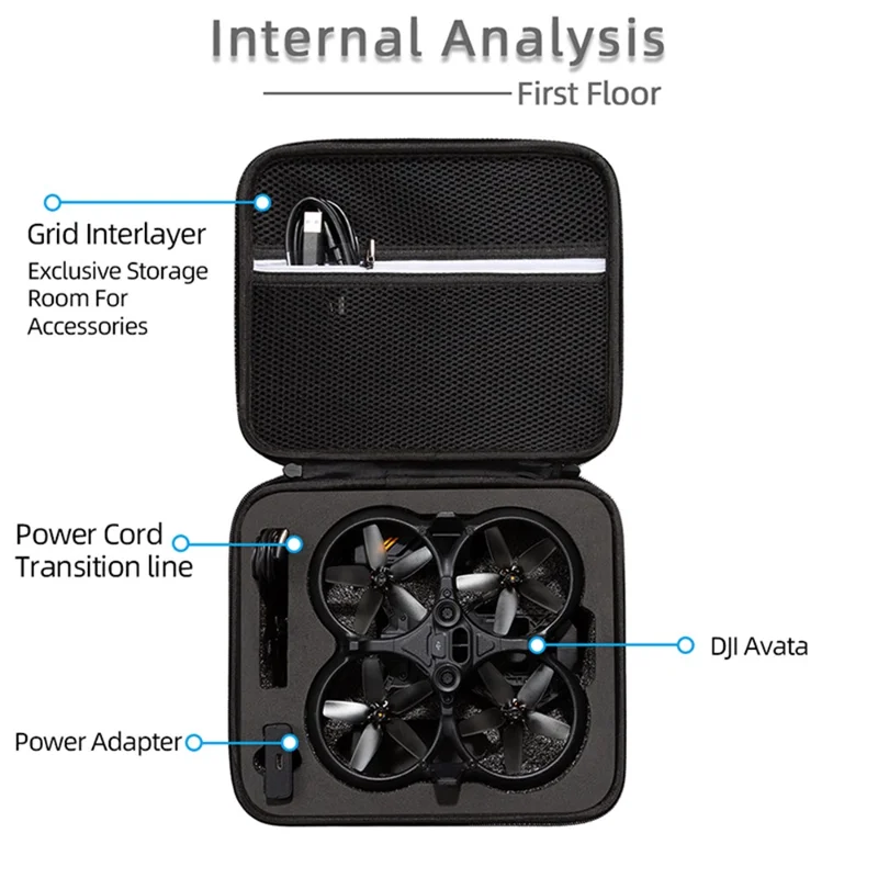 For DJI Avata Portable Drone Storage Bag Hard Shell Shockproof Carrying Case Tote Bag - Black / Red Liner