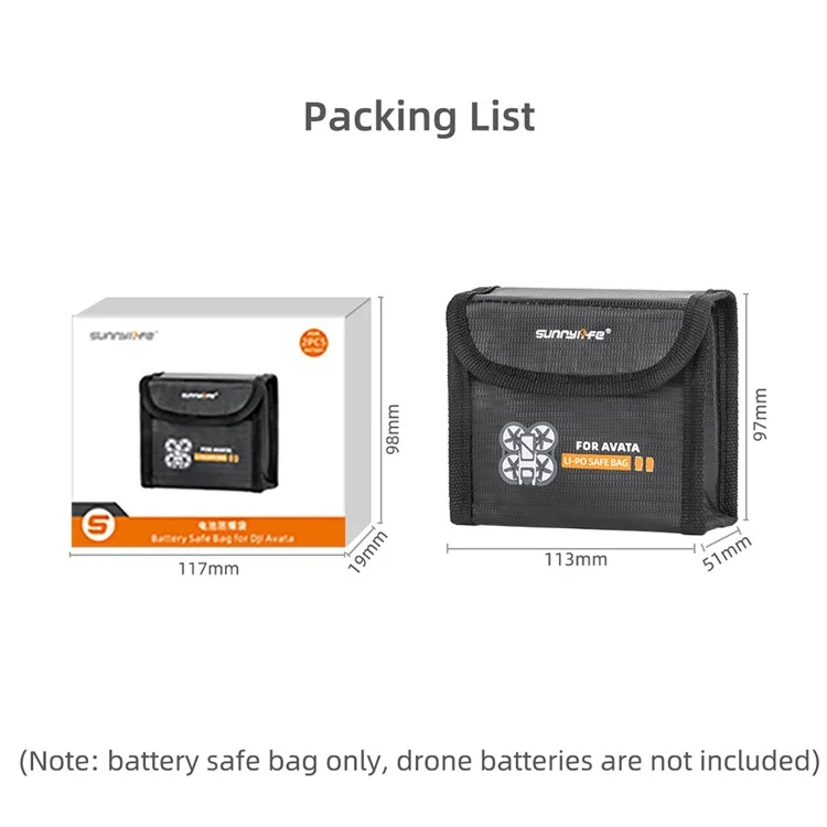 SUNNYLIFE AT-DC478 для DJI Avata 2-Battery Safety Storage Bag Explosion-proof Heat Resistant Lithium Battery Protective Pouch