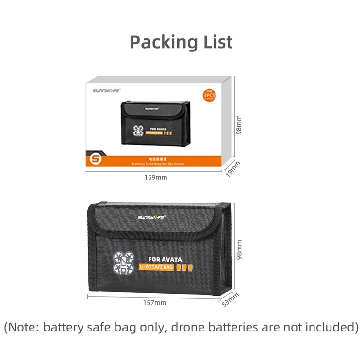 SUNNYLIFE AT-DC479 Pour DJI Avata 3 Battery Safe Bag Sac à Impternage