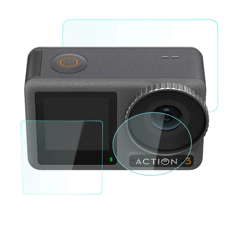 BRDRC pour DJI Osmo Action 3 Camera Tempered Glass Film Explosion-proof Screen Lens Protector Set