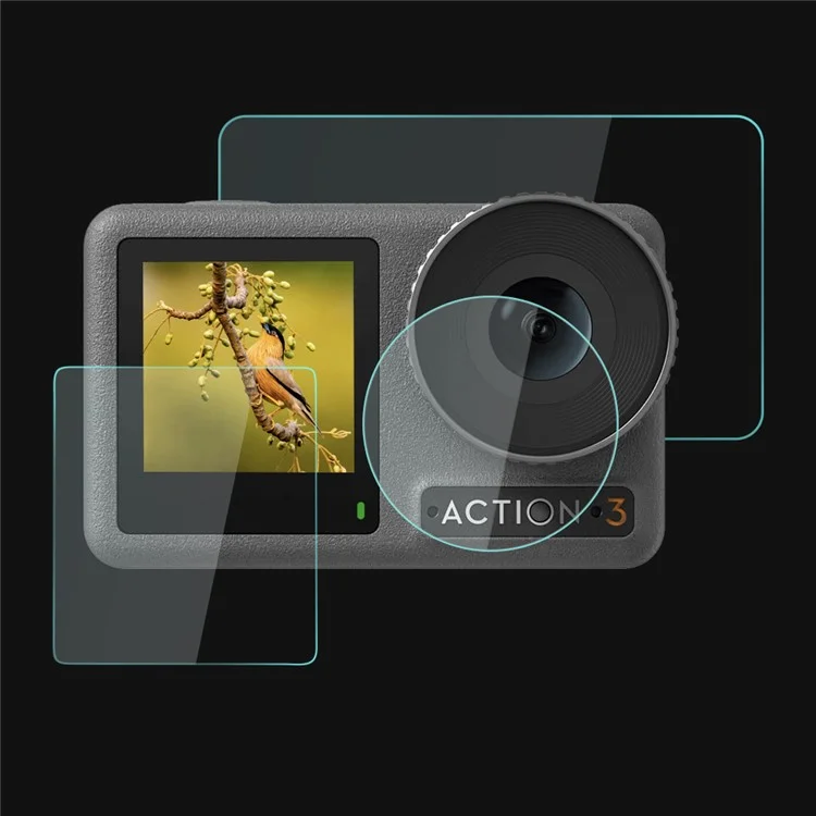 BRDRC pour DJI Osmo Action 3 Camera Tempered Glass Film Explosion-proof Screen Lens Protector Set