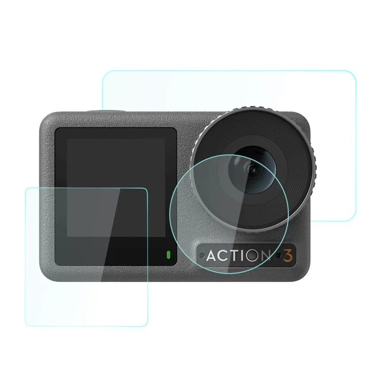 BRDRC pour DJI Osmo Action 3 Camera Tempered Glass Film Explosion-proof Screen Lens Protector Set