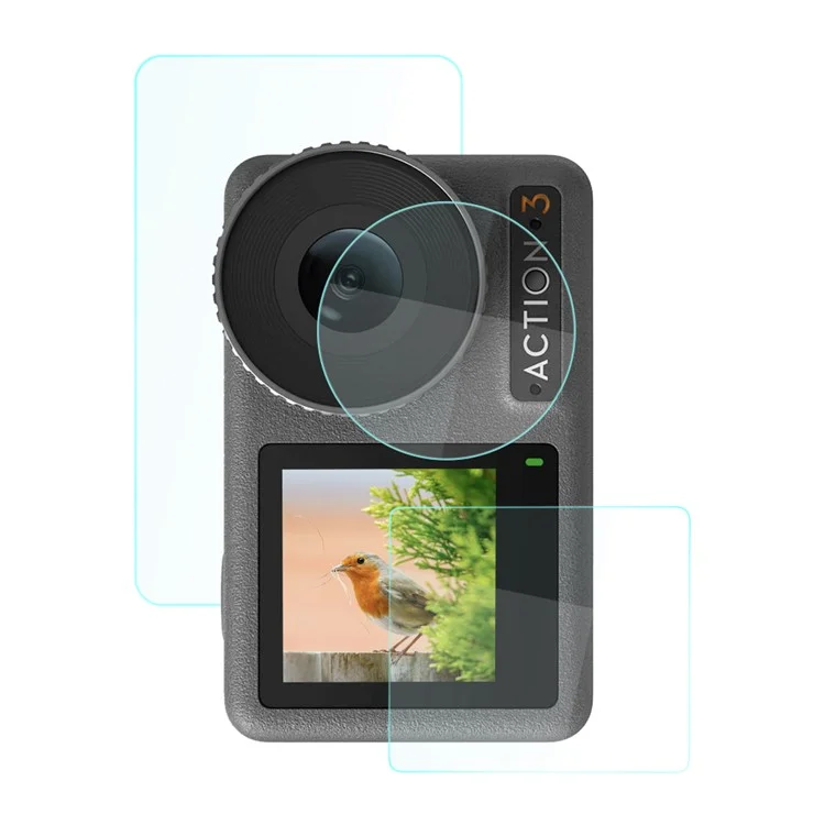 BRDRC pour DJI Osmo Action 3 Camera Tempered Glass Film Explosion-proof Screen Lens Protector Set
