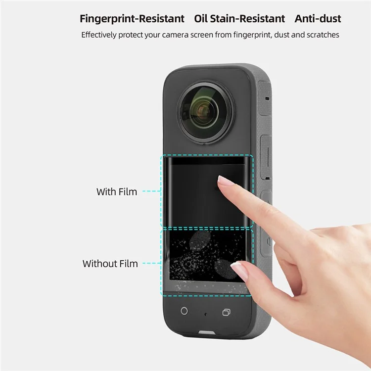 Sunnylife IST-BHM492 2PCS Anti-dust Hard Tempered Glass Screen Protector Para Insta360 X3, Design Curvo Filme de Tela de Câmera de Cobertura Completa