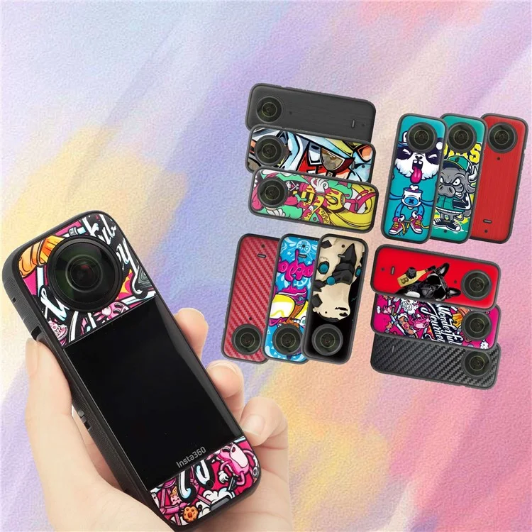 SUNNYLIFE IST-TZ485 For Insta360 X3 Adhesive Cute Pattern PVC Sticker Set Decoration Camera Accessories Kit - Graffiti / Carbon Fiber