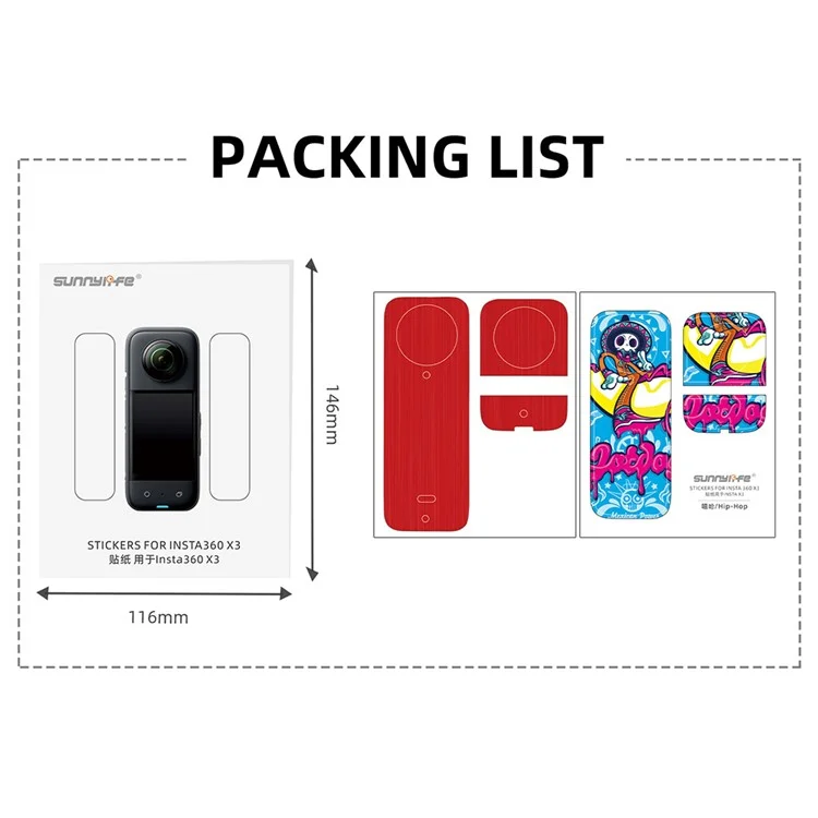 SUNNYLIFE IST-TZ485 For Insta360 X3 Adhesive Cute Pattern PVC Sticker Set Decoration Camera Accessories Kit - Graffiti / Carbon Fiber