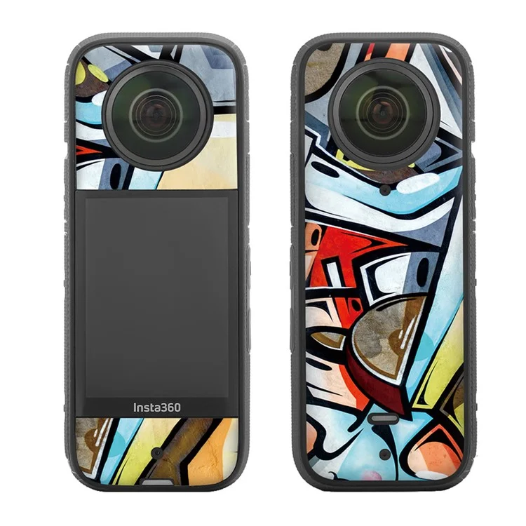 SUNNYLIFE IST-TZ485 For Insta360 X3 Adhesive Cute Pattern PVC Sticker Set Decoration Camera Accessories Kit - Graffiti / Carbon Fiber