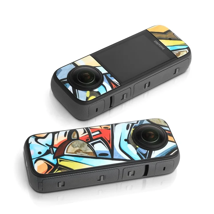 SUNNYLIFE IST-TZ485 For Insta360 X3 Adhesive Cute Pattern PVC Sticker Set Decoration Camera Accessories Kit - Graffiti / Carbon Fiber