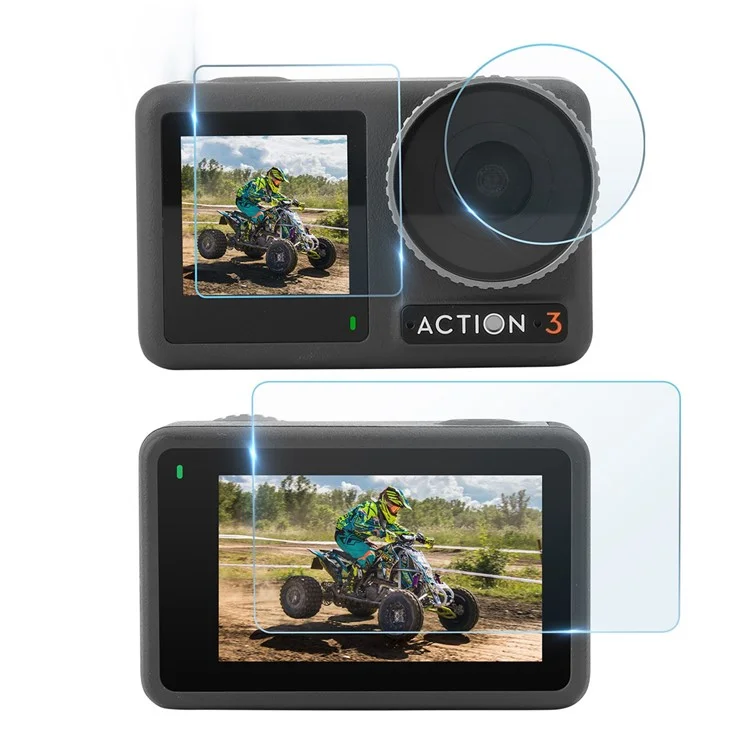 Sunnylife OA3-BHM494 3pcs / Установите Для DJI Osmo Action 3 Tempered Glass Screction Protector Protector Lins Film + Screen Film Combo