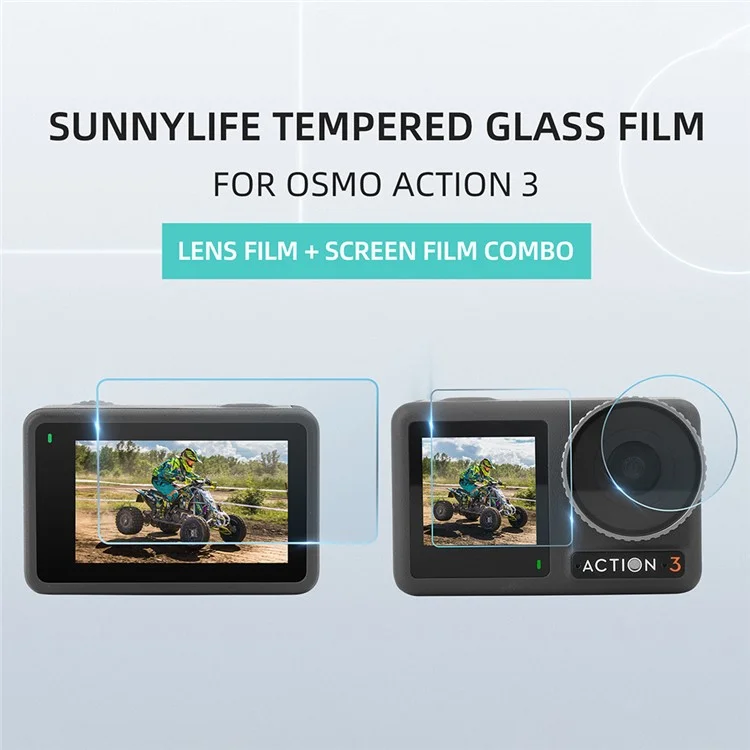 Sunnylife OA3-BHM494 3pcs / Установите Для DJI Osmo Action 3 Tempered Glass Screction Protector Protector Lins Film + Screen Film Combo