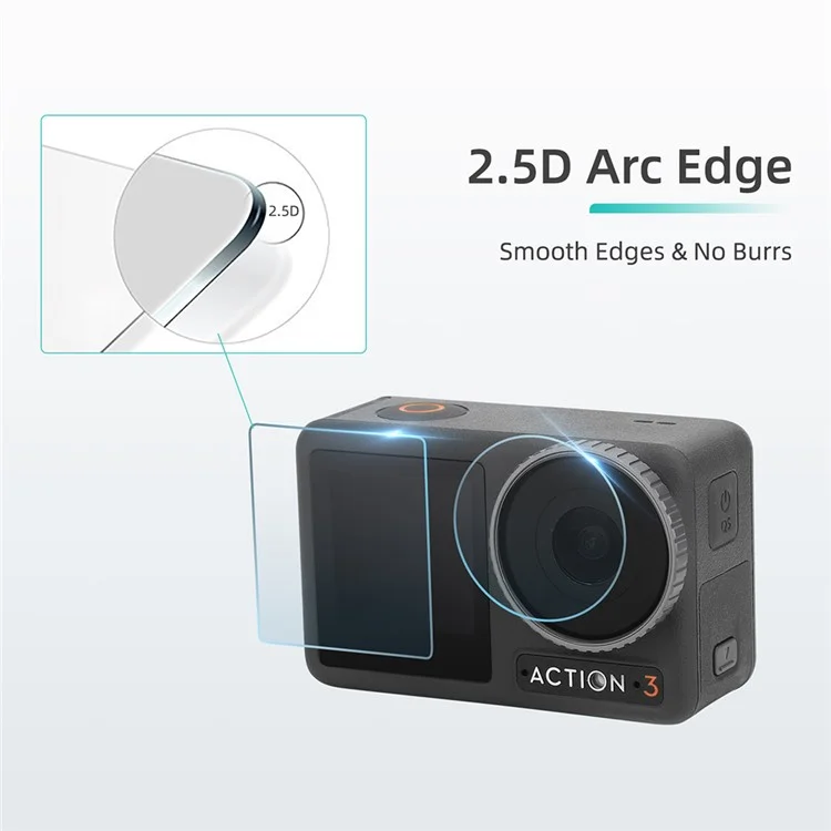 Sunnylife OA3-BHM494 3pcs / Установите Для DJI Osmo Action 3 Tempered Glass Screction Protector Protector Lins Film + Screen Film Combo