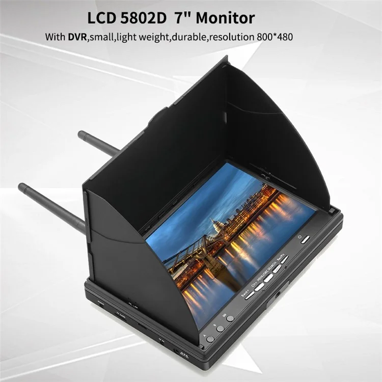 LS-5802D FPV Монитор 5.8Ghz 40 каналов 7-дюймовый экран Приемник монитор с козырьком и двойной антенной для FPV RC Drone Quadcopter - Евровилка