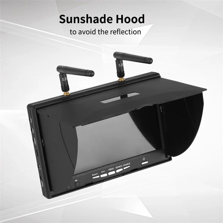 LS-5802D FPV Монитор 5.8Ghz 40 каналов 7-дюймовый экран Приемник монитор с козырьком и двойной антенной для FPV RC Drone Quadcopter - Евровилка