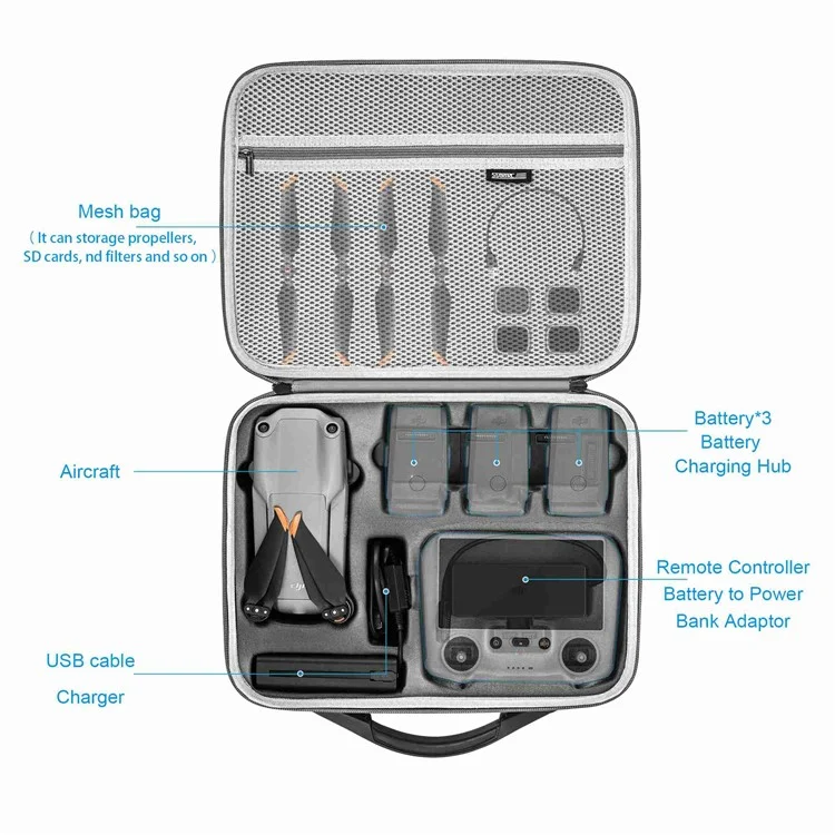 STARTRC 1111505 Para DJI Air 2 / 2S PU Bolso de Cuero Bag Bag Accessorios de Drones Caso de Viaje Con Correa Para el Hombro - Gris