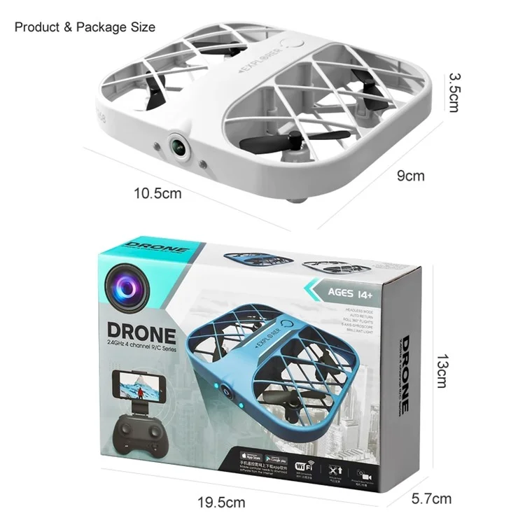 JJRC H107 Mini 4 axes Grille de protection RC Quadcopter Caméra 4K HD intégrée Transmission en temps réel Télécommande Drone - Blanc
