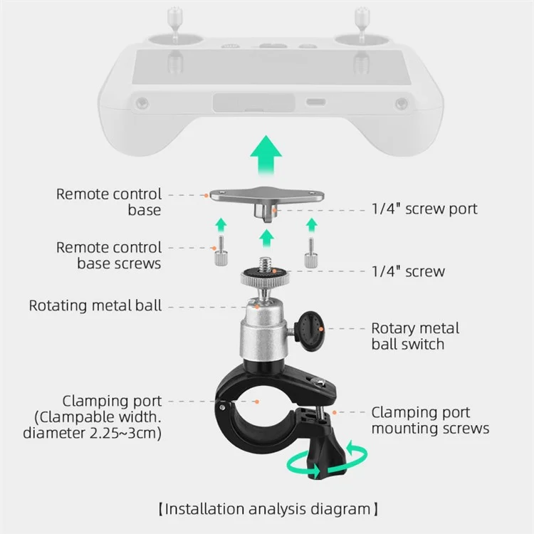 BRDRC DJI-9522 Riding Mount Bracket for DJI Mini 3 Pro RC Remote Control 1 / 4 Adapter