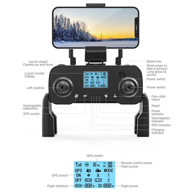 ZLL SG108MAX HD Dual Camera 4-axis GPS Optical Flow Positioning Drone Obstacle Avoidance FPV RC Quadcopter RC (Single Battery) - Black