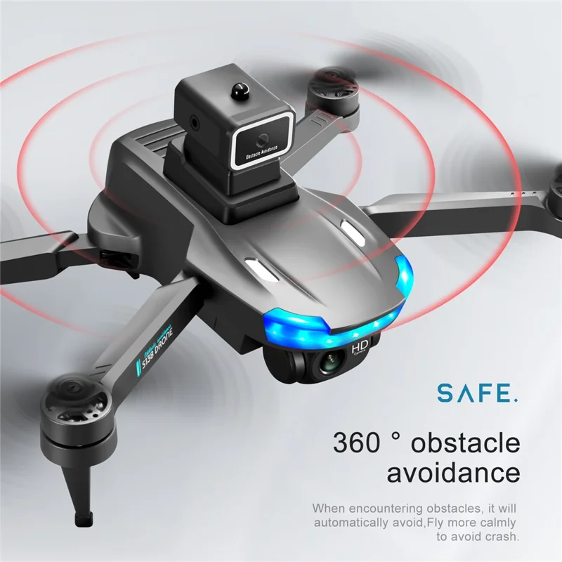 S138 Folding RC Brushless Mini Drone Optical Flow Positioning Obstacle Avoidance Aircraft Four-Axis Dual Camera Aerial Photo Airplane Toy (Single Battery) - Silver Grey
