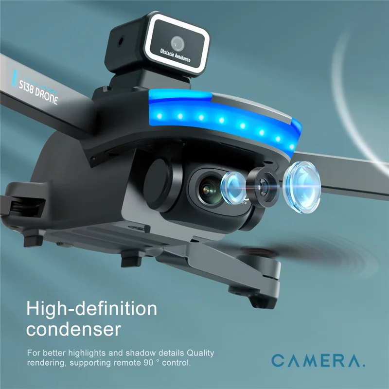 S138 Folding RC Brushless Mini Drone Optical Flow Positioning Obstacle Avoidance Aircraft Four-Axis Dual Camera Aerial Photo Airplane Toy (Single Battery) - Silver Grey