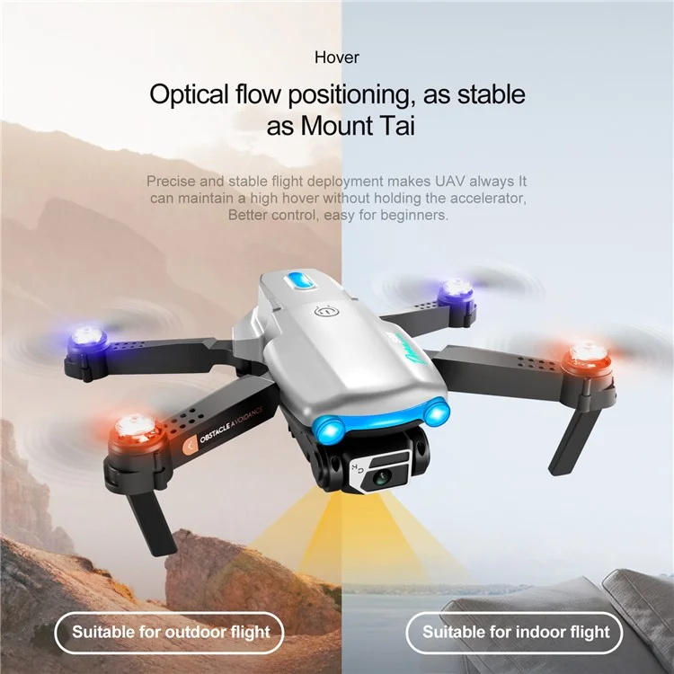 S98 Optical Flow Positioning Single-Lens RC Quadcopter Cool Lighting 360-Degree Obstacle Avoidance 4-Axis RC Drone with Remote Control, 1 Battery - Silver Grey