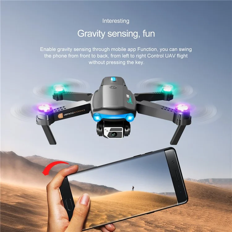 S98 Optical Flow Positioning Single-Lens RC Quadcopter Cool Lighting 360-Degree Obstacle Avoidance 4-Axis RC Drone with Remote Control, 1 Battery - Silver Grey