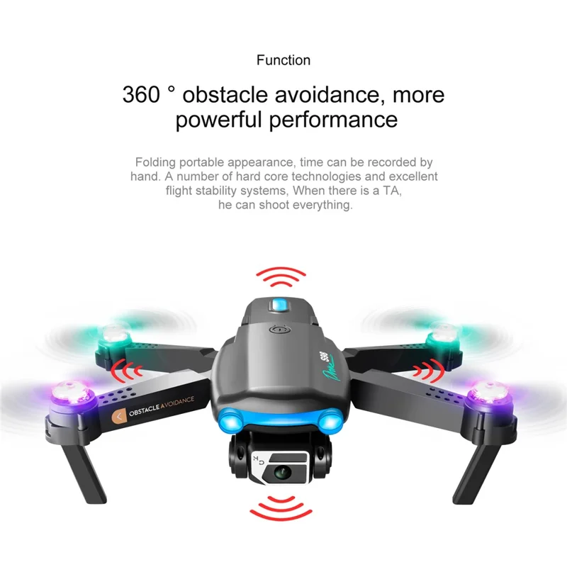 S98 Optical Flow Positioning Single-Lens RC Quadcopter Cool Lighting 360-Degree Obstacle Avoidance 4-Axis RC Drone with Remote Control, 1 Battery - Black