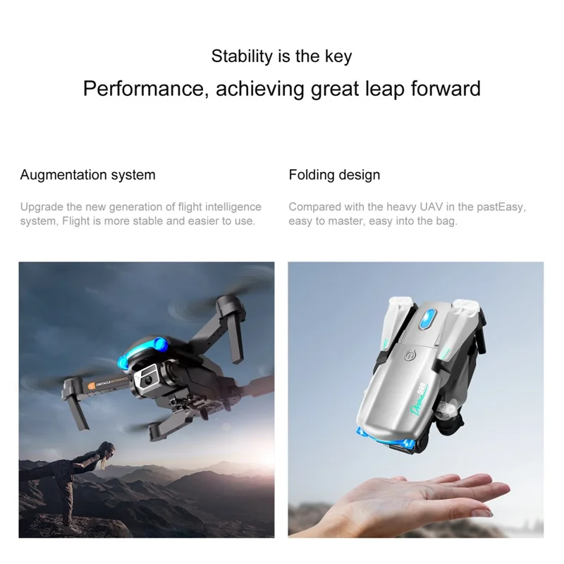 S98 Optical Flow Positioning Single-Lens RC Quadcopter Cool Lighting 360-Degree Obstacle Avoidance 4-Axis RC Drone with Remote Control, 1 Battery - Black