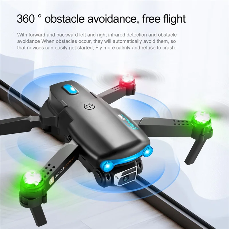 S98 Optical Flow Positioning Single-Lens RC Quadcopter Cool Lighting 360-Degree Obstacle Avoidance 4-Axis RC Drone with Remote Control, 1 Battery - Black