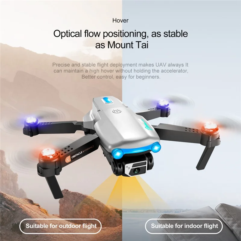 S98 Optical Flow Positioning Single-Lens RC Quadcopter Cool Lighting 360-Degree Obstacle Avoidance 4-Axis RC Drone with Remote Control, 1 Battery - Black