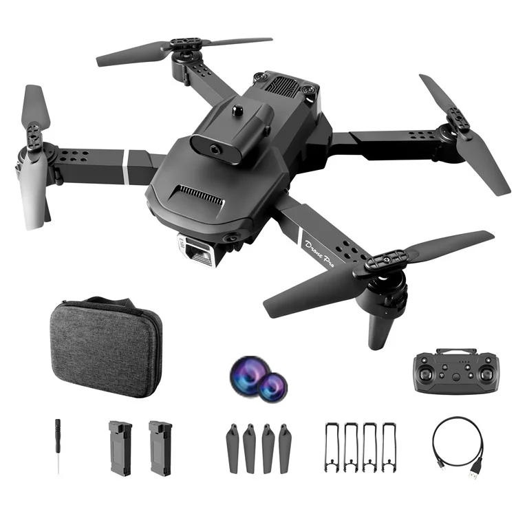 E100 Dual Camera RC Aeronave de Obstáculos Portable Quadcopter Dual Wifi HD Photo Ayerial Pleging Drone (baterías Duales) - Negro