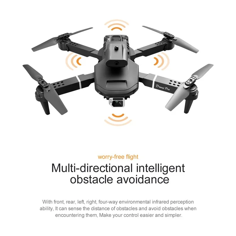 E100 Dual Camera RC Aircraft Obstacle Avoidance Portable Quadcopter Dual WiFi HD Aerial Photo Folding Drone (Dual Batteries) - Black