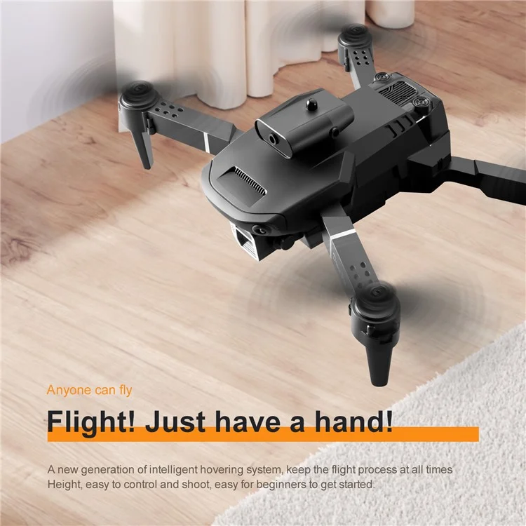 E100 Dual Camera RC Aircraft Obstacle Avoidance Portable Quadcopter Dual WiFi HD Aerial Photo Folding Drone (Dual Batteries) - Black