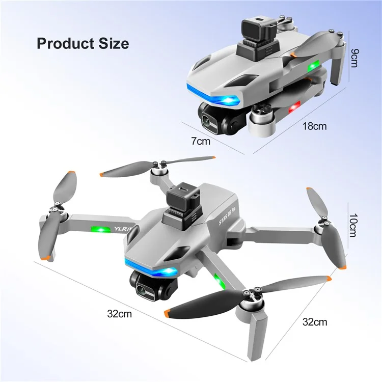 Ylr / C S135 Bürstenloser GPS Drei-achsen-drohne Selbststabilisierende Gimbal 8K HD Luftfotografie Fernbedienung Flugzeug-hindernisvermeidung Klappflugzeug (3pcs-batterien) - Schwarz