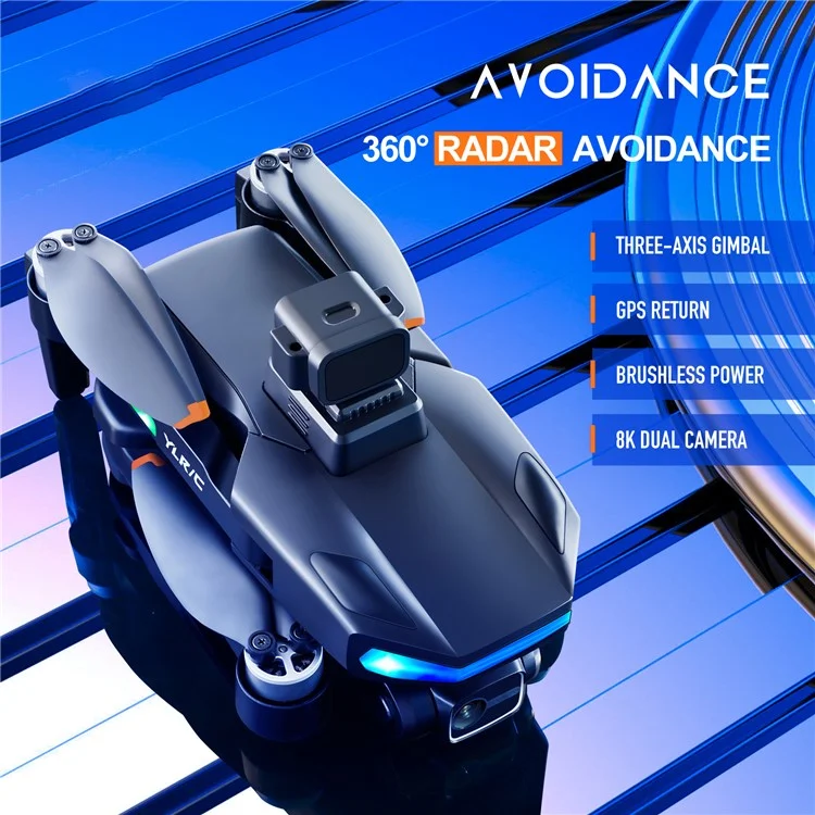 YLR / C S135 Brushless GPS Three-Axis Drone Self-Stabilizing Gimbal 8K HD Aerial Photo Remote Control Aircraft Obstacle Avoidance Folding Airplane Toy (3Pcs Batteries) - Grey