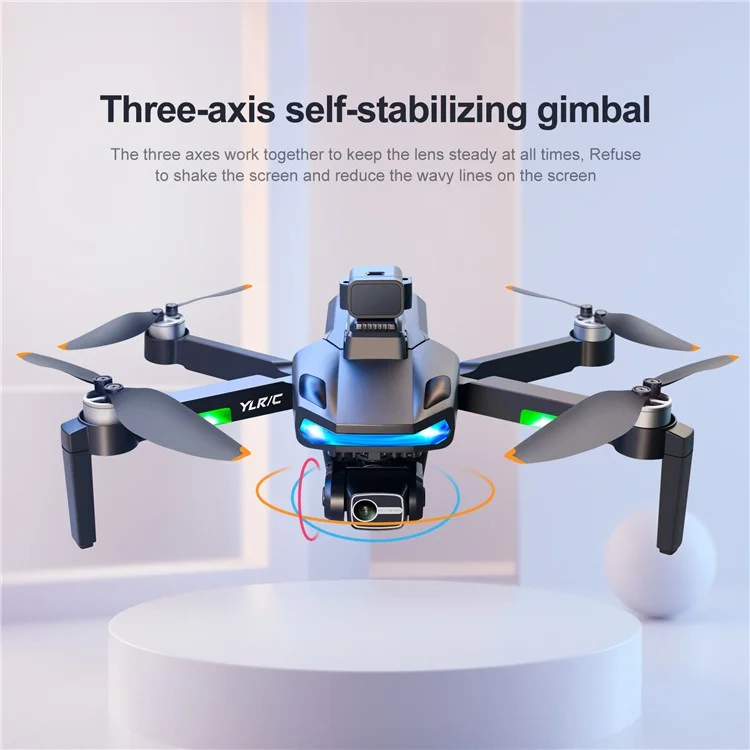 YLR / C S135 Brushless GPS Three-Axis Drone Self-Stabilizing Gimbal 8K HD Aerial Photo Remote Control Aircraft Obstacle Avoidance Folding Airplane Toy (3Pcs Batteries) - Grey