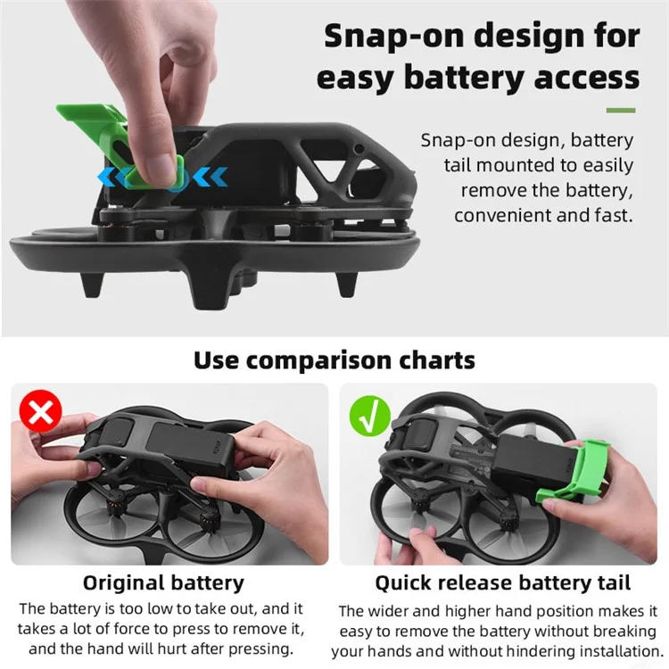BRDRC-9626 Battery Removal Rear Wing for DJI Avata Drone Battery Protector Buckle Quick Release Accessories - Black