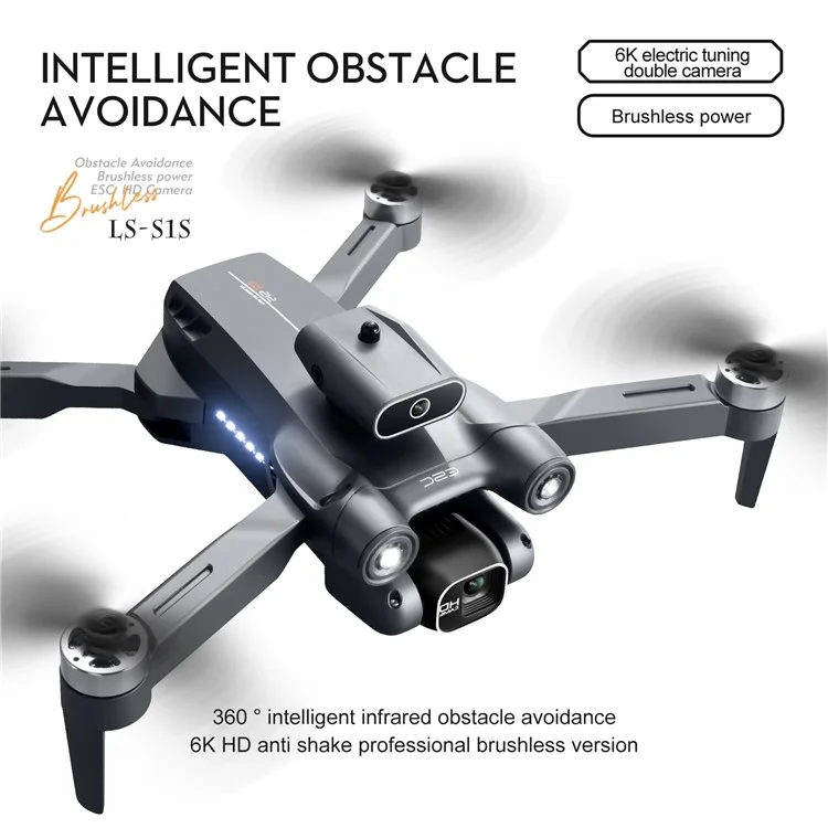 LSRC-S1S 720P Portable RC Aircraft Obstacle Avoidance Folding Drone Aerial Photo Brushless Aircraft with Headless Mode