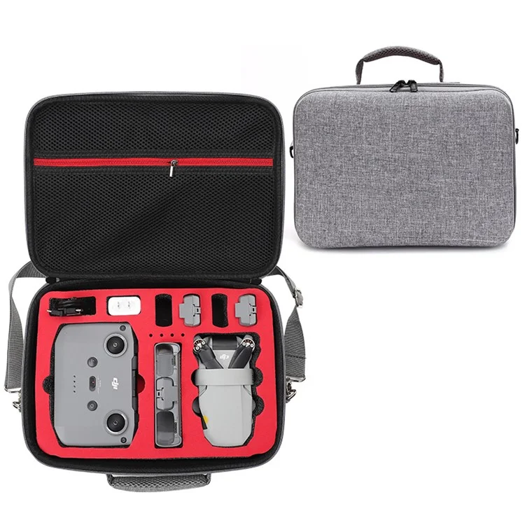 For DJI Mini 2 SE / Mini 2 Waterproof Drone Handbag Portable Suitcase with Shoulder Strap - Grey / Red Liner