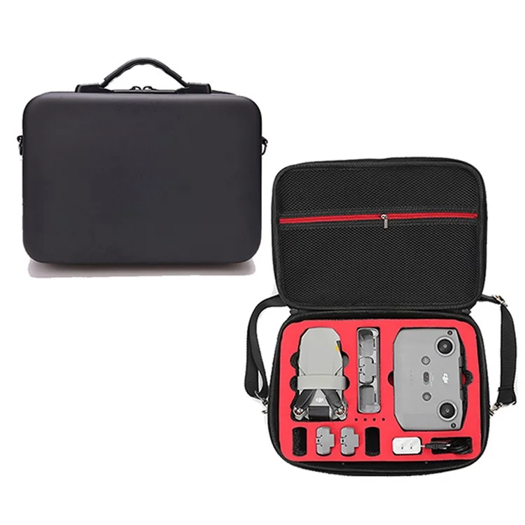 For DJI Mini 2 SE / Mini 2 Waterproof Drone Handbag Portable Suitcase with Shoulder Strap - Black / Red Liner