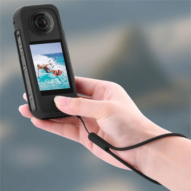 BRDRC Silicone Case für Insta360 X3 Panoramakamera, Kratzschutz, Schutzhülle mit Gurt - Schwarz