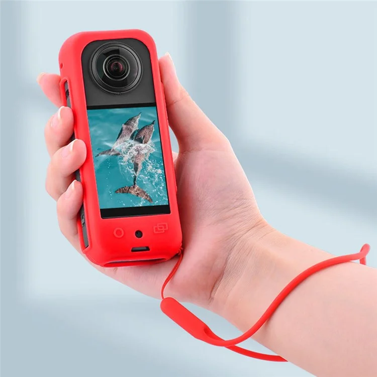 BRDRC Silicone Case für Insta360 X3 Panoramakamera, Kratzschutz, Schutzhülle mit Gurt - Schwarz