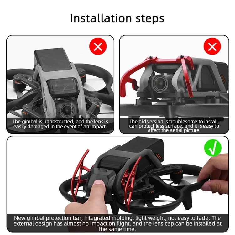 BRDRC 1 Par de Parachoques del Gimbal del Drone para DJI Avata, Barra de Protección Antichoque de Aleación de Aluminio - Rojo