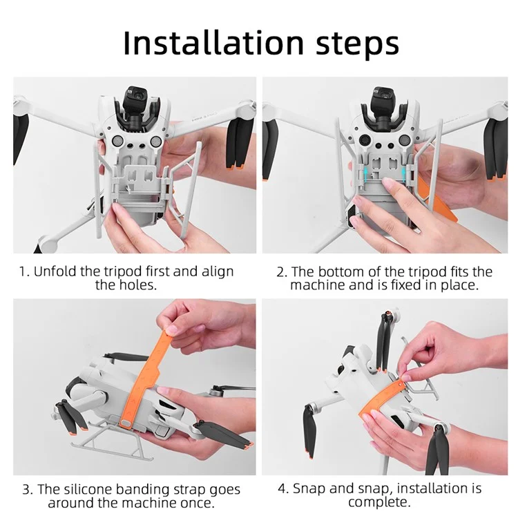 BRDRC Pour DJI Mini 3 / Mini 3 Pro Atterrissage Pliable Béquilles ABS Rehausseur de Hauteur avec Sangle en Silicone - Orange