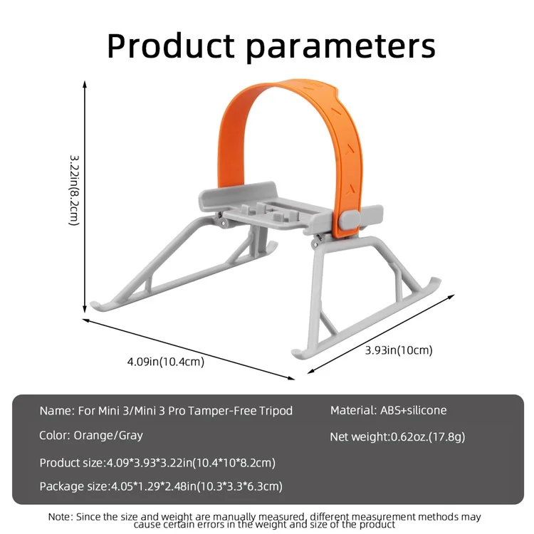 BRDRC Pour DJI Mini 3 / Mini 3 Pro Atterrissage Pliable Béquilles ABS Rehausseur de Hauteur avec Sangle en Silicone - Orange