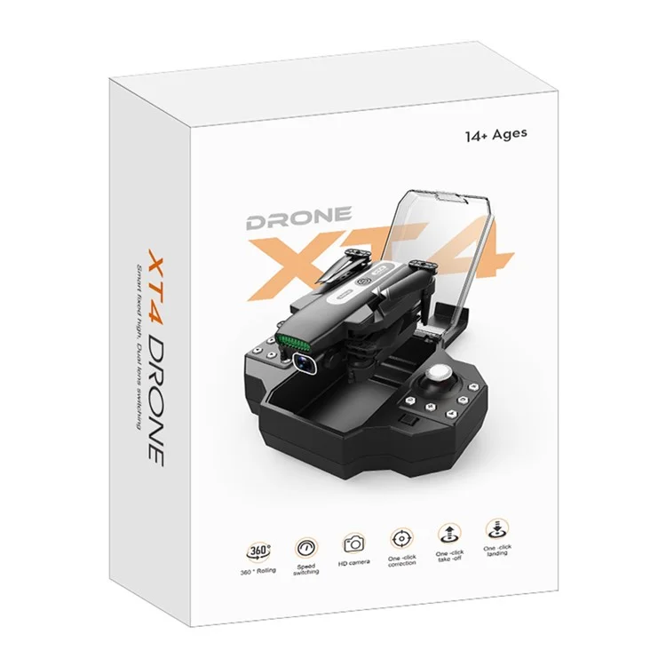 XT4 WiFi FPV Single-Lens RC Quadcopter Foldable 4CH Remote Control LED Mini RC Drone, with 2 Batteries