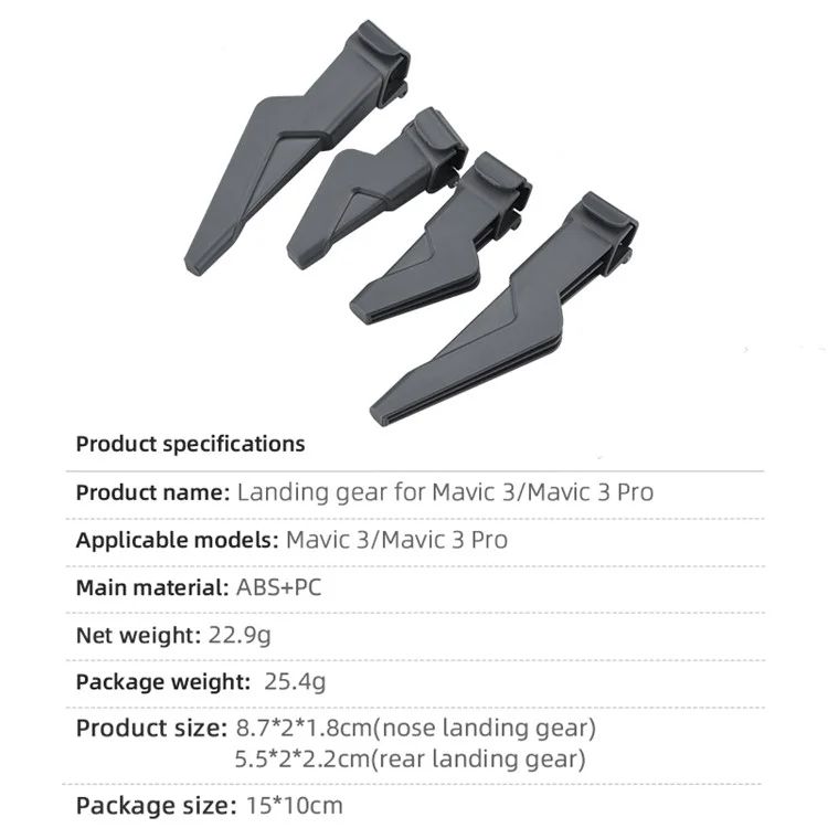 BRDRC 1 Set Landing Gear for DJI Mavic 3 / Mavic 3 Pro , Rehausseur de hauteur en ABS+PC pour pattes avant et arrière, Accessoire pour drone